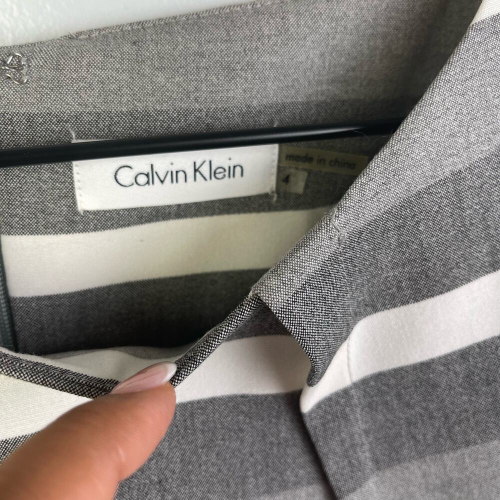 Calvin Klein Gray and White Striped Midi Sheath Dress - Picture 10 of 11
